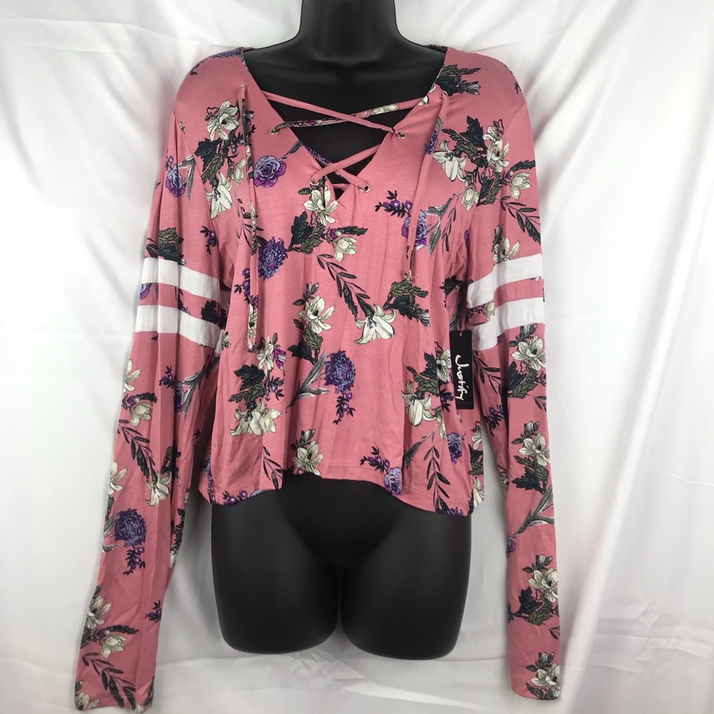 NWT Floral Blush Lace Up Top